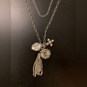 Double Chain Charm Necklace Silver Colored Multiple Charms Nice Condition